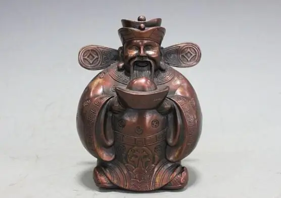 

Chinese Pure Copper Bronze Lucky Yuaan Bao God of wealth Feng shui Buddha Statue