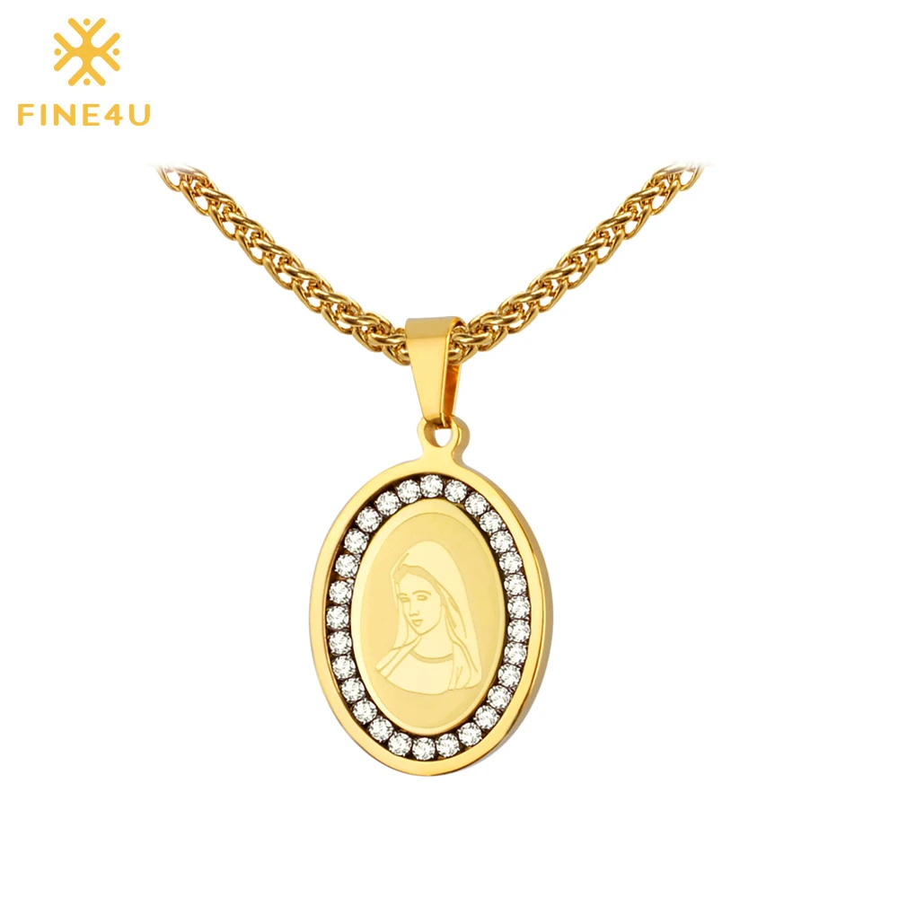 FINE4U N065 Virgin Mary Pendant Necklace For Women 316L Stainless Steel Chain Necklaces Cubic Zirconia Religious Jewelry
FINE4U N065 Virgin Mary Pendant Necklace For Women 316L Stainless Steel Chain Necklaces Cubic Zirconia Religious Jewelry