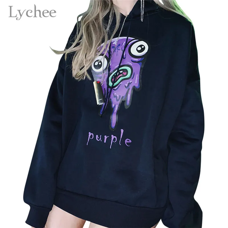Lychee Harajuku Monster Purple Letter Print Hooded Women Sweatshirt Fleece Long Sleeve Casual Loose Female Sweatshirt Pullovers
Lychee Harajuku Monster Purple Letter Print Hooded Women Sweatshirt Fleece Long Sleeve Casual Loose Female Sweatshirt Pullovers