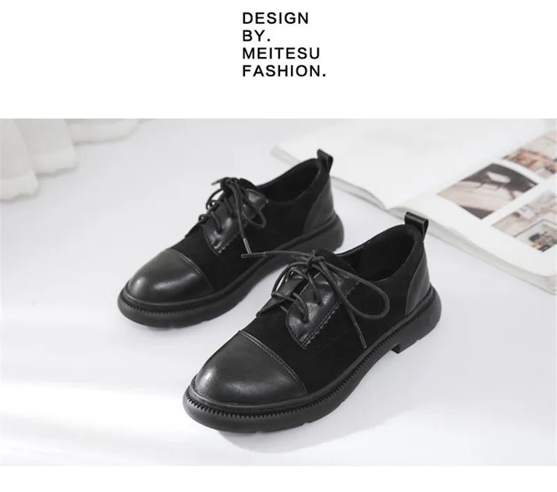 Retro Women Oxfords Shoes Spring 2019 New British Flats Brogues Shoes Woman Round Toe Lace Up Students Casual Flat Platform Shoe (12)