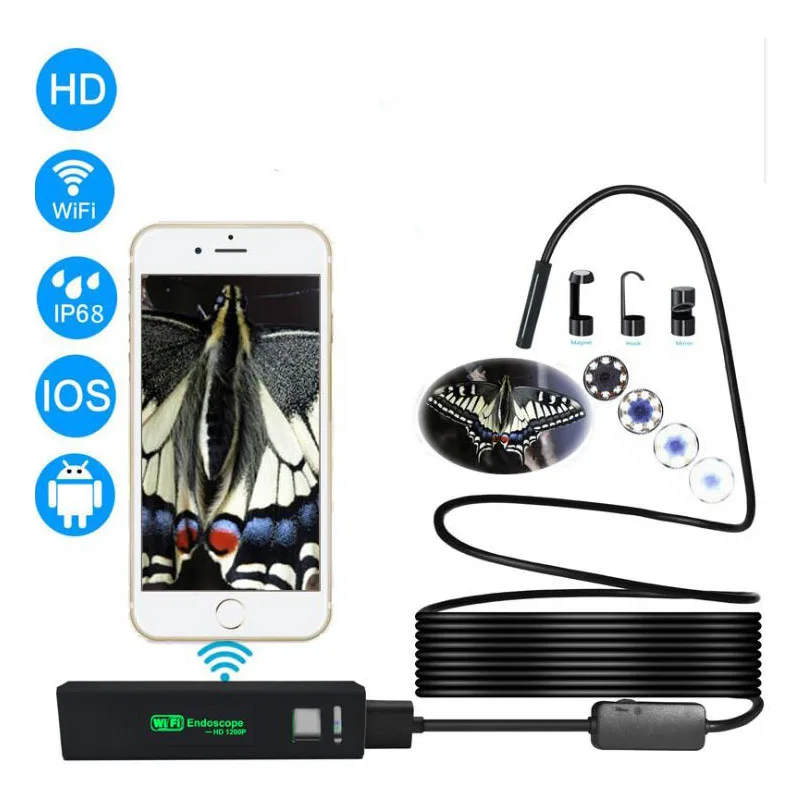 Wifi Endoscope Camera For Android / IOS 8mm 1200P Waterproof Hard Cable Pipe Inspection Mini | Инструменты
