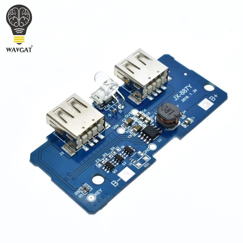 WAVGAT 5V 2A 18650 Power Bank Charger Module Charging Circuit Board Step Up Boost Power Supply Module Dual USB Output 1A Input
WAVGAT 5V 2A 18650 Power Bank Charger Module Charging Circuit Board Step Up Boost Power Supply Module Dual USB Output 1A Input
