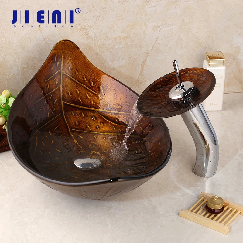 JIENI Great Golden leaf Vessel Washbasin Tempered Glass Sink With Brass Faucet Bathroom Washbasin Sink Polished Faucet Mixer Tap
JIENI Great Golden leaf Vessel Washbasin Tempered Glass Sink With Brass Faucet Bathroom Washbasin Sink Polished Faucet Mixer Tap