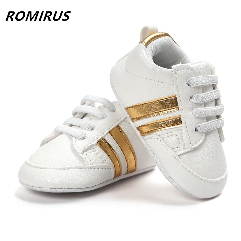 Image New Romirus baby moccasins infant anti slip PU Leather first walker soft soled Newborn 0 1 years Sneakers Branded Baby shoes