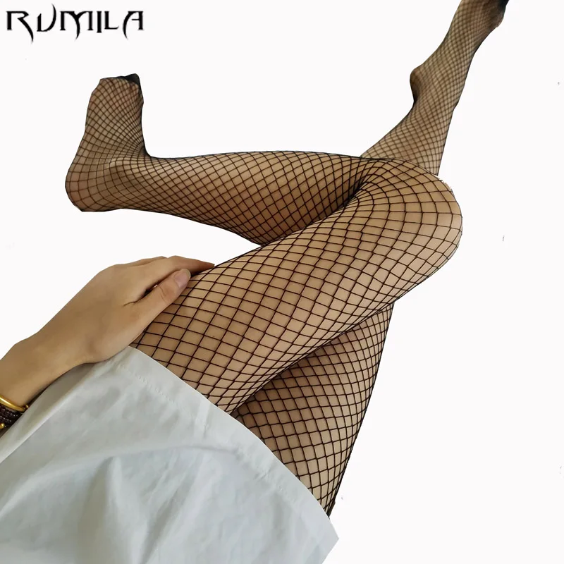 Image Black medium grid SEXY women high waist stocking fishnet club tights panty knitting net pantyhose trouser mesh lingerie TT016