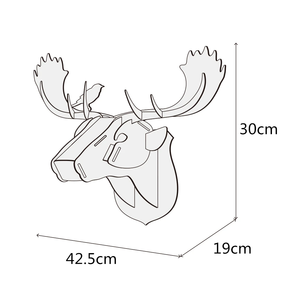 DIY 3D деревянный олень Лось Единорог голова Искусство Дома Офиса настенное