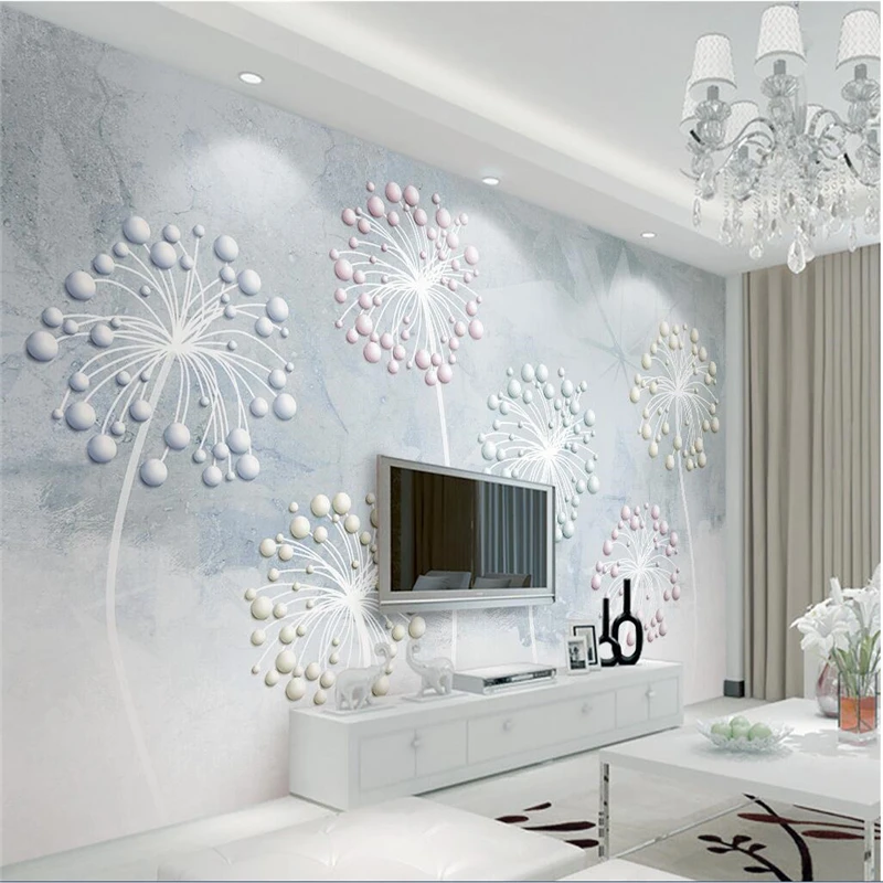 

wellyu papel de parede Custom wallpaper Modern Scandinavian 3d Stereo Ball Relief Dandelion TV Backdrop Wall papier peint