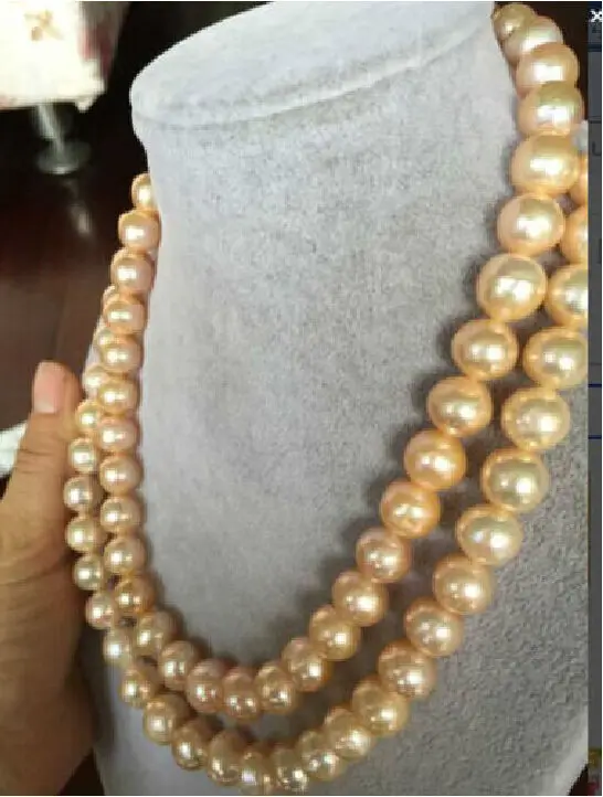 

free shipping Charming 13-12MM Australian genuine south sea yellow pearl necklace 35 inch 14kr