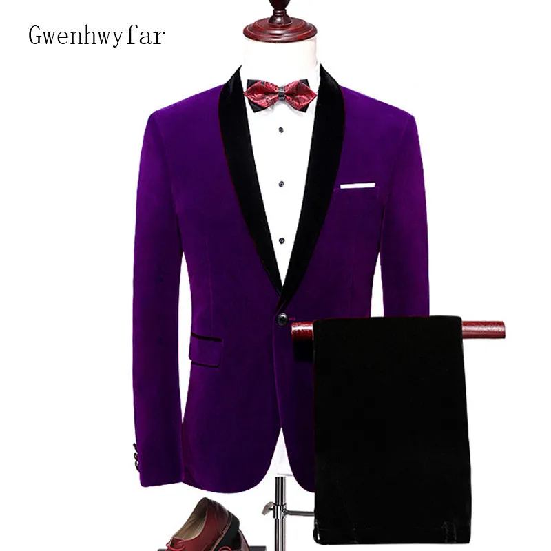 Gwenhwyfar 2018 New Fashion Velvet Men Suit Set Purple Groom Tuxedo Mens Wedding Prom Party Dinner Suits Jacket with Pants 2Pcs
Gwenhwyfar 2018 New Fashion Velvet Men Suit Set Purple Groom Tuxedo Mens Wedding Prom Party Dinner Suits Jacket with Pants 2Pcs