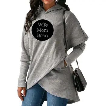 

2018 New Fashion Wife Mom Boss Print Sweatshirt Femmes Tops Sweatshirts Corduroy Hoody Female Comfortable Irregular for Woman