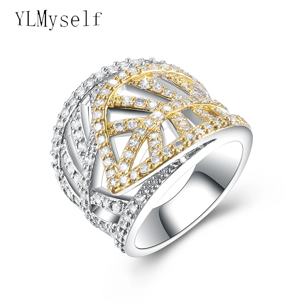 Элегантные кольца с кристаллами в виде листиков золотые и белые модные украшения
