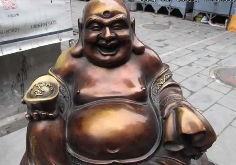 14 Chinese Buddhism Bronze Copper laughter YuanBao Money Maitreya Buddha Statue
14 Chinese Buddhism Bronze Copper laughter YuanBao Money Maitreya Buddha Statue