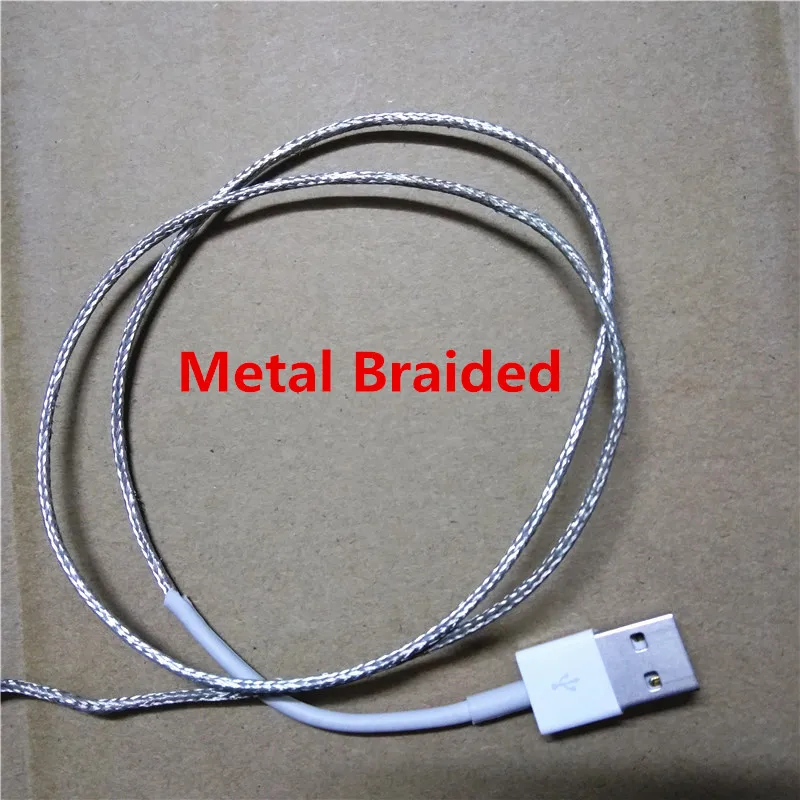 

100pcs/lot OD 3.0mm 1m/3ft AAAA Quality metal braided cable USB Data Sync Charger Cable For i X 8 7 6s plus with retail box