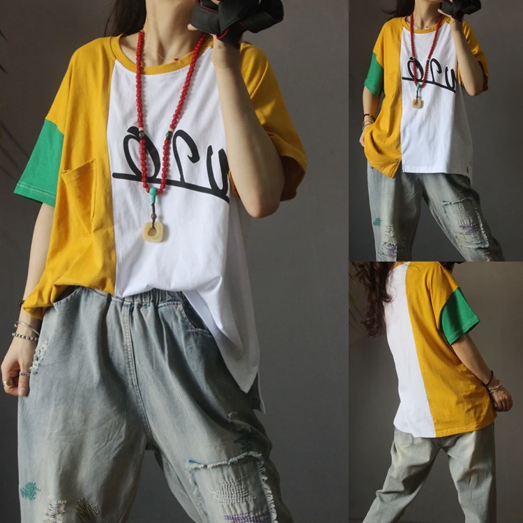 Summer New Arrivals Women Casual All-match Ultra Loose Plus Size Color Contrast Patchwork Letters Print Asymmetrical Cotton Tees
Summer New Arrivals Women Casual All-match Ultra Loose Plus Size Color Contrast Patchwork Letters Print Asymmetrical Cotton Tees