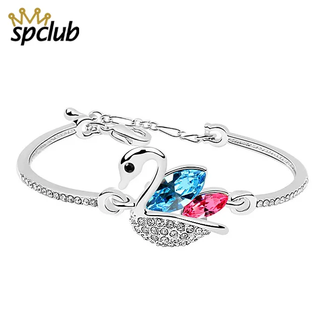 

SPCLUB Crystals From Swarovski Bracelets Women Bracelet Valentine's Day Gift Silver Color Beautiful Swan Trendy Jewelry Fashion