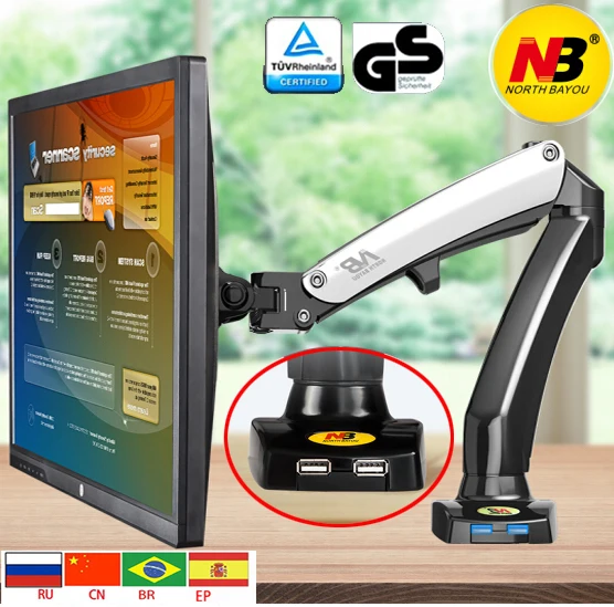 NB aluminum 27" Monitor desktop vesa mount 360 rotate 2 USB 1 monitor desk F100 air press Gas-strut vesa mount adjustment stand
NB aluminum 27" Monitor desktop vesa mount 360 rotate 2 USB 1 monitor desk F100 air press Gas-strut vesa mount adjustment stand