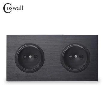 Coswall Black Aluminum Metal Panel 16A Universal EU Standard Wall Power Socket Dual Outlet With Child Protective Lock R12 Series 
Coswall Black Aluminum Metal Panel 16A Universal EU Standard Wall Power Socket Dual Outlet With Child Protective Lock R12 Series