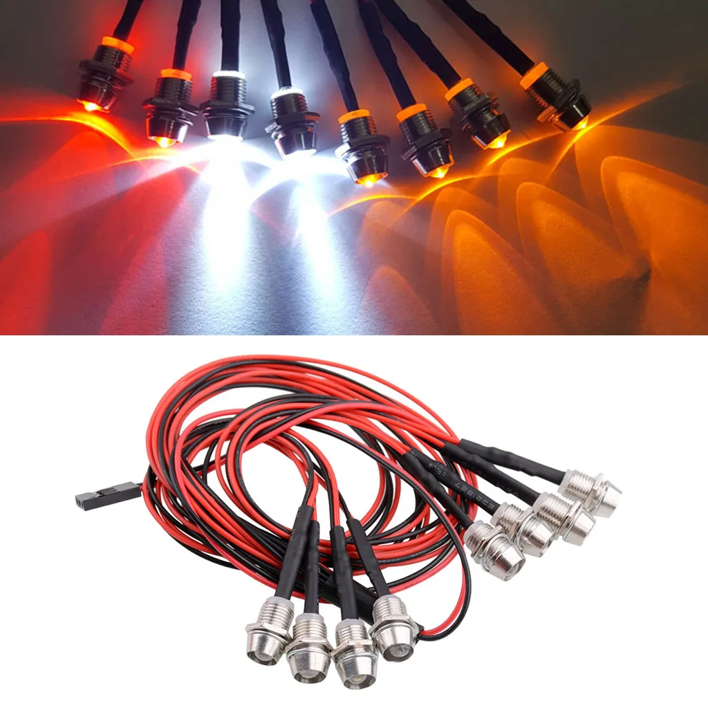 8 LED Light Kit Headlights Taillight White Yellow Red for 1/5 1/8 1/10 1/12 1/16 RC DIY Parts
