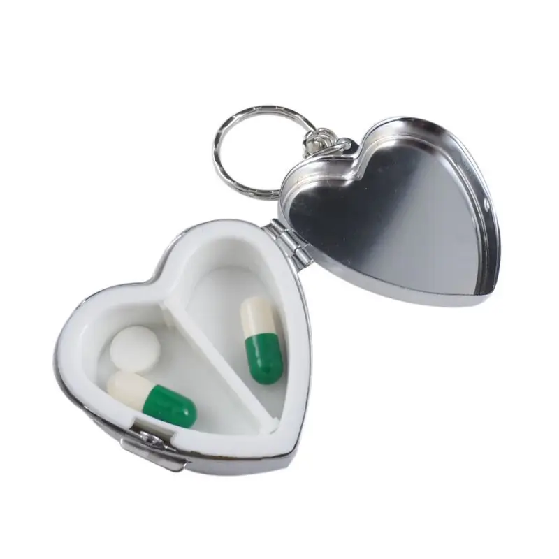 Mayitr 1pc Portable Metal PillBox 3 Styles Round Rectangle Heart Medicine Organizer Container For Pill Storage Case Holder