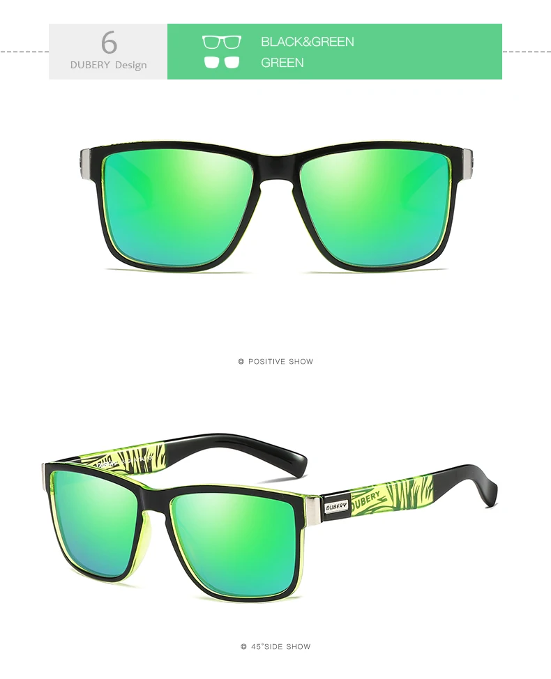 DUBERY 2018 Sport Sunglasses Polarized For Men Sun Glasses Square Driving Personality Color Mirror Luxury Brand Designer UV400 19