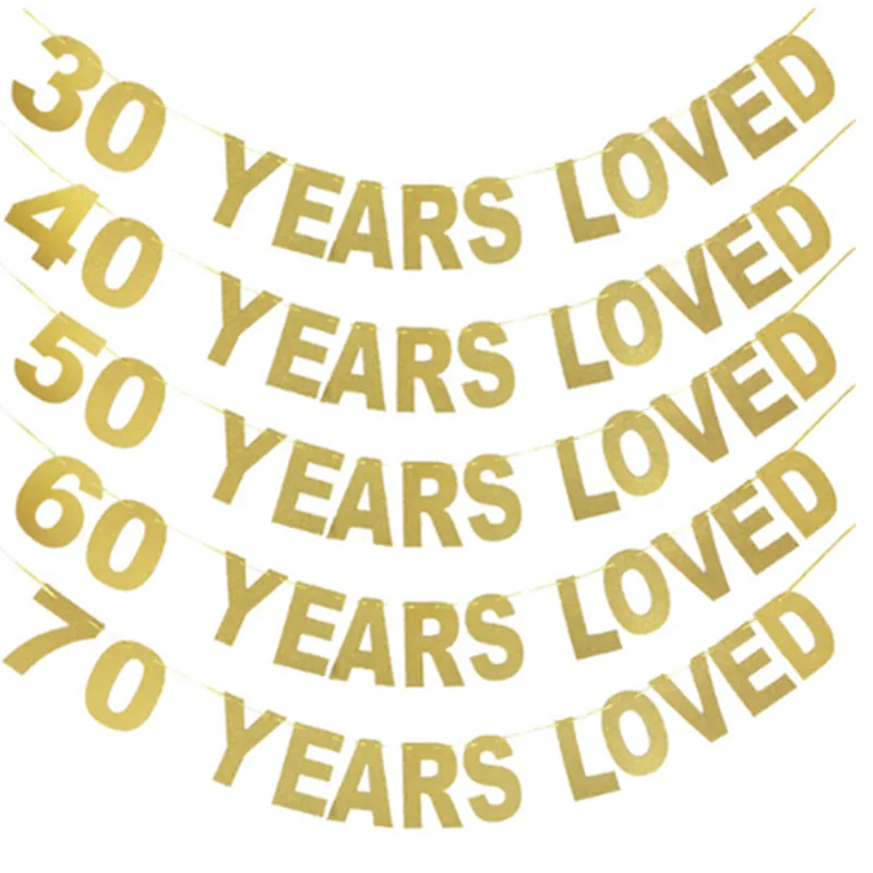 Happy Birthday Party 30/40/50/60/70/80/90 Years Loved Glitter Gold Banner Birthday Wedding Party Deco Anniversaire Supplies
Happy Birthday Party 30/40/50/60/70/80/90 Years Loved Glitter Gold Banner Birthday Wedding Party Deco Anniversaire Supplies