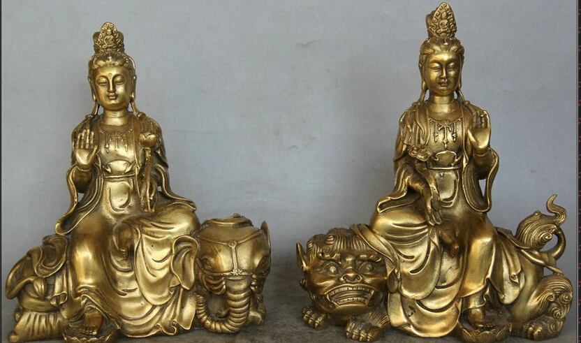 JP S62 10" Tibetan Brass Wenshu Manjushri Boddhisattva Seat elephant Lion Statue Pair
JP S62 10" Tibetan Brass Wenshu Manjushri Boddhisattva Seat elephant Lion Statue Pair