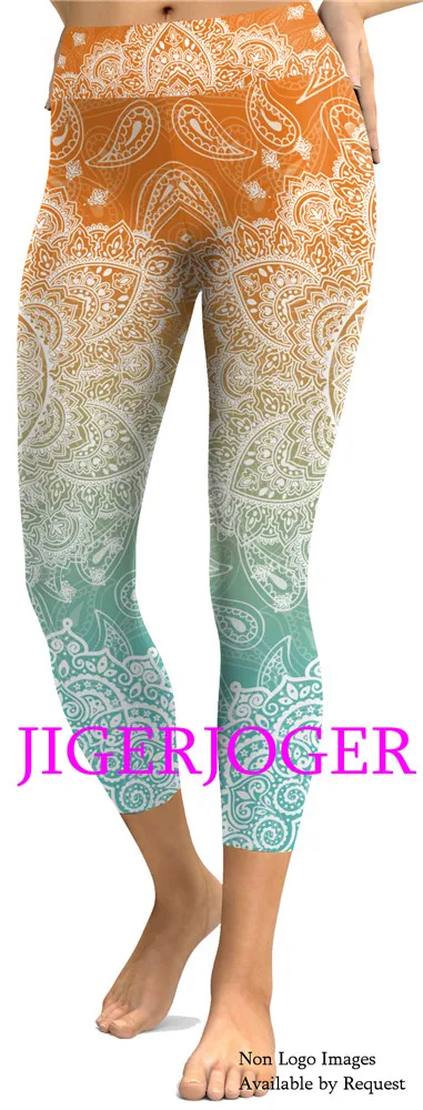 JIGERJOGER Spring Yellow Ganesha Capris Leggings JIGERJOGER Spring Yellow Ganesha Capris Leggings