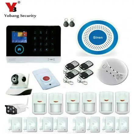 

Yobang Security WIFI 2.4inch TFT SMS GSM Alarm System Wireless Smoke Detector For Home Burglar APP Remote Control With IP Camera