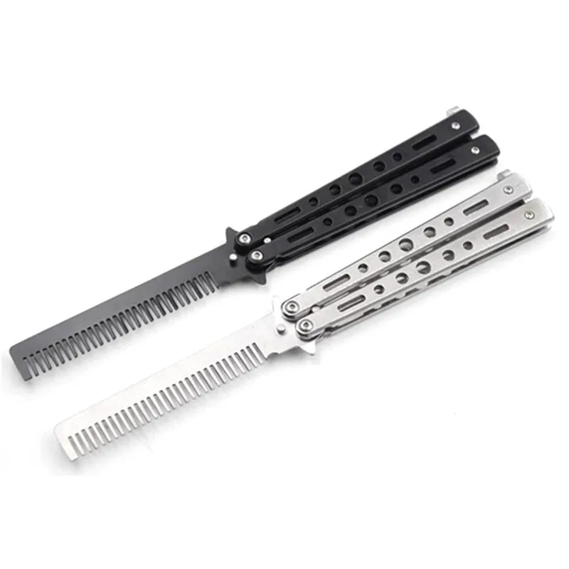 Hot selling folding blade knife butterfly comb knife comb with black and silver color Stainless steel fold knife Hand tools
Hot selling folding blade knife butterfly comb knife comb with black and silver color Stainless steel fold knife Hand tools