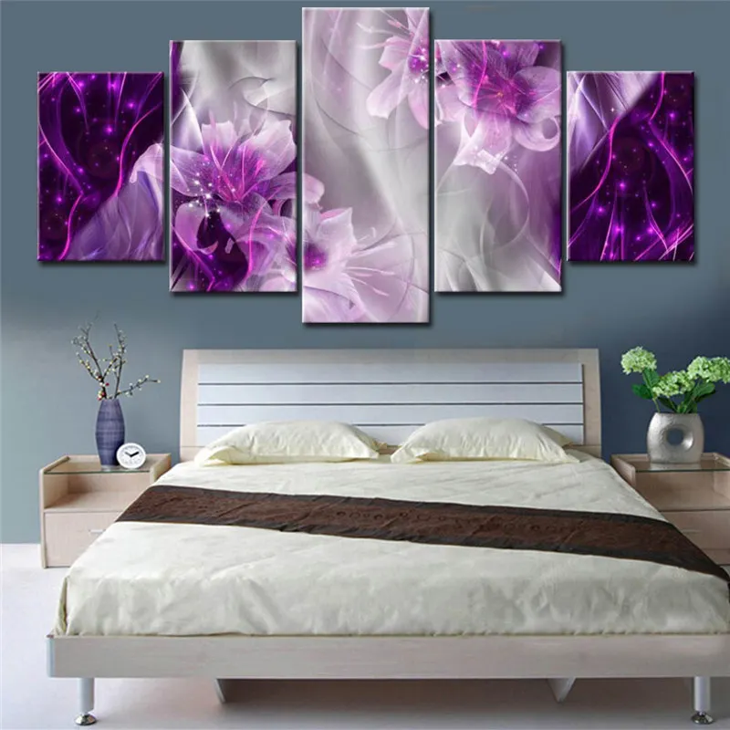 Elegant Lilies Blossom Flower 5 panel canvas Wall Art Home Decor Poster Print