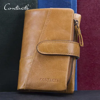 CONTACTS Top Quality New Arrival Genuine Leather Wallet Men Short Wallets Luxury Card Holder Price Male Purse Coin Bag Portmone