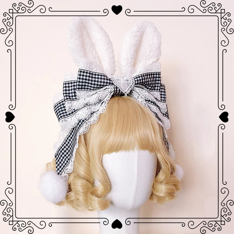 Sweet Girls Japanese Anime Alice Cosplay Black White Lattice Cute Rabbit Ears KC Headband Lolita Bow Lace Hair Band Bnt Headwear
Sweet Girls Japanese Anime Alice Cosplay Black White Lattice Cute Rabbit Ears KC Headband Lolita Bow Lace Hair Band Bnt Headwear