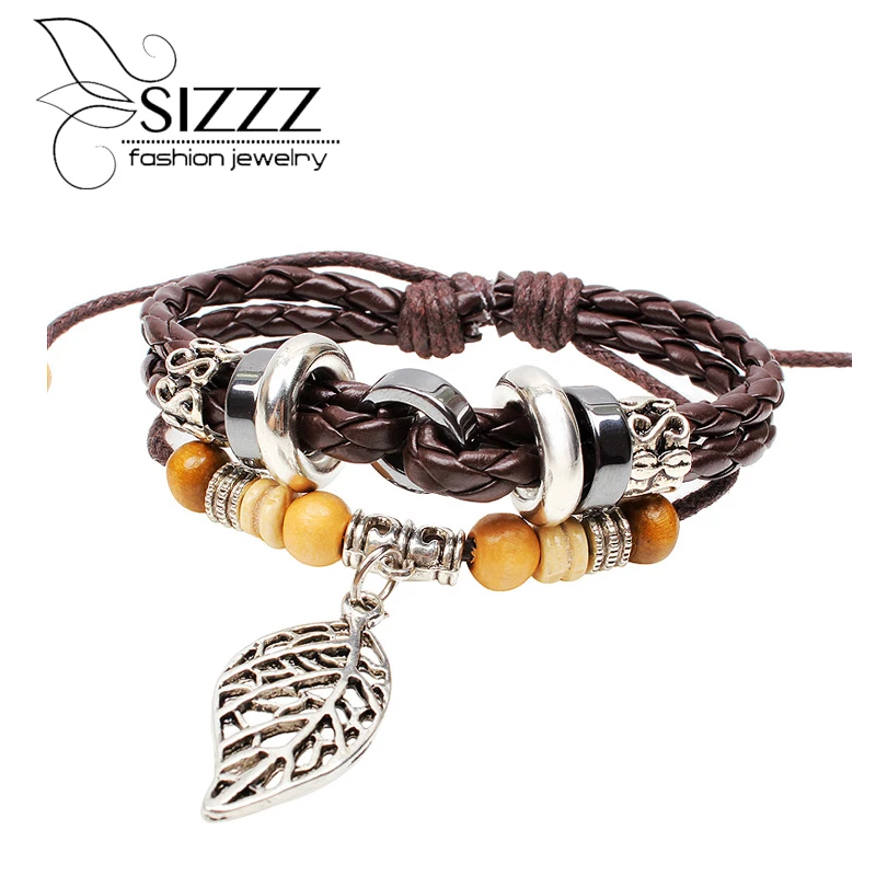 Charms Vintage Handmade Beads Braid Genuine Leather Wrap Bracelets leaf Pendant Bangles for Women Wholesale
Charms Vintage Handmade Beads Braid Genuine Leather Wrap Bracelets leaf Pendant Bangles for Women Wholesale