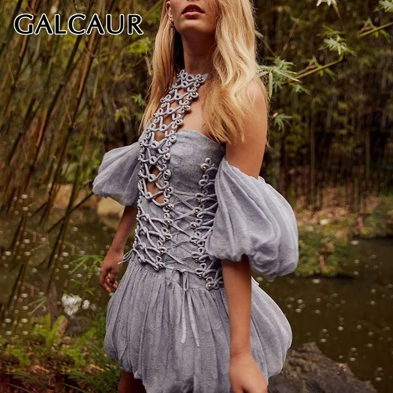 GALCAUR Summer Hollow Out Sexy Dress For Women Off Shoulder Puff Sleeve High Waist Beading Patchwork Mini Dresses Female Fashion
GALCAUR Summer Hollow Out Sexy Dress For Women Off Shoulder Puff Sleeve High Waist Beading Patchwork Mini Dresses Female Fashion