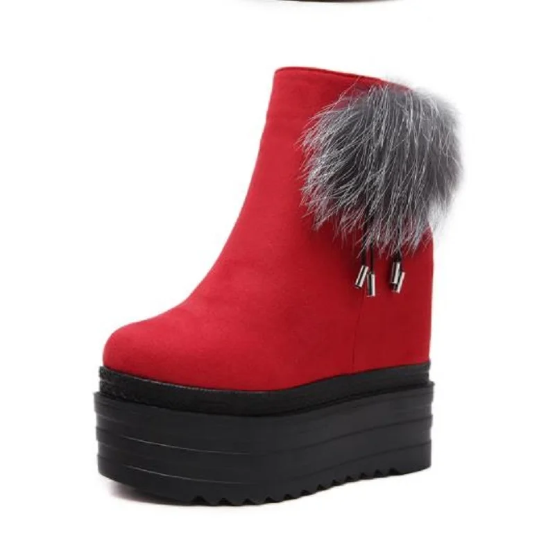 Thick-soled booties women's autumn and winter new wedge shoes 13 cm high heel increased short boots red wedding shoes 
Thick-soled booties women's autumn and winter new wedge shoes 13 cm high heel increased short boots red wedding shoes
