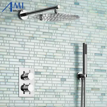 12" Ultra Thin Round Mixer Thermostatic Shower Head Set Bathroom Valve Set Chrome Hand Held Head
12" Ultra Thin Round Mixer Thermostatic Shower Head Set Bathroom Valve Set Chrome Hand Held Head