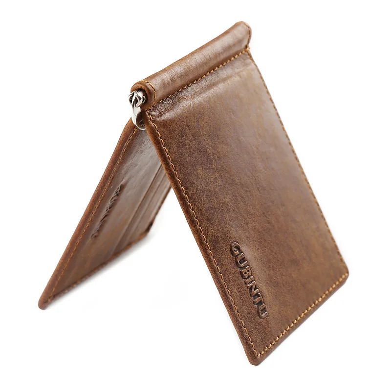 

GUBINTU Vintage Mini Men's Genuine Leather Money Clip Wallet With Metal Clamp Small Purse Cash Holder Slim 6 Card Slots For Man