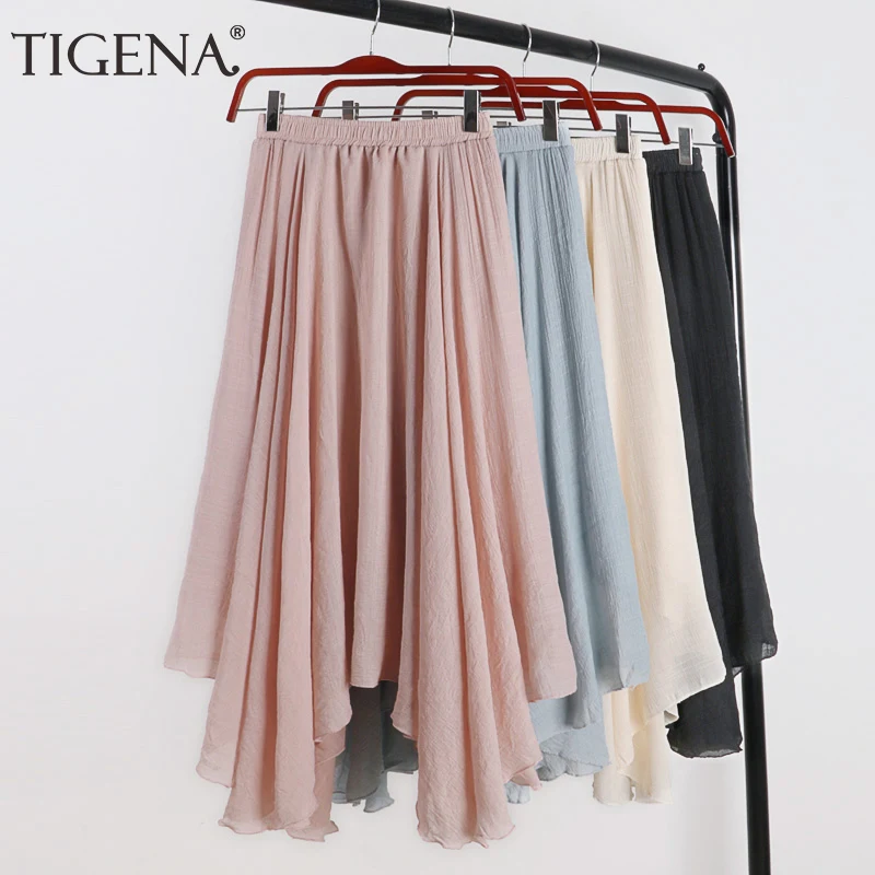 Tigena 2019 Летняя асимметричная длинная Плиссированная юбка макси Женская