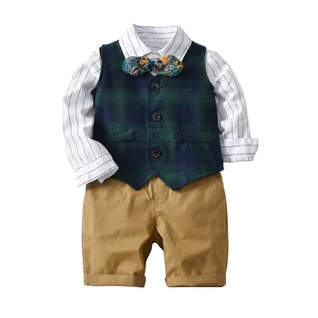 Children's Suit Boy Gentleman Lattice Vest Shirt Four Piece Suit Boy's Set