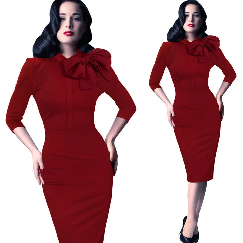 Plus Size 3XL Women Clothing Elegant Vintage Pinup Bow Casual Work Office Pencil Party Bodycon Sheath Dress 2018 Autumn Winter
Plus Size 3XL Women Clothing Elegant Vintage Pinup Bow Casual Work Office Pencil Party Bodycon Sheath Dress 2018 Autumn Winter