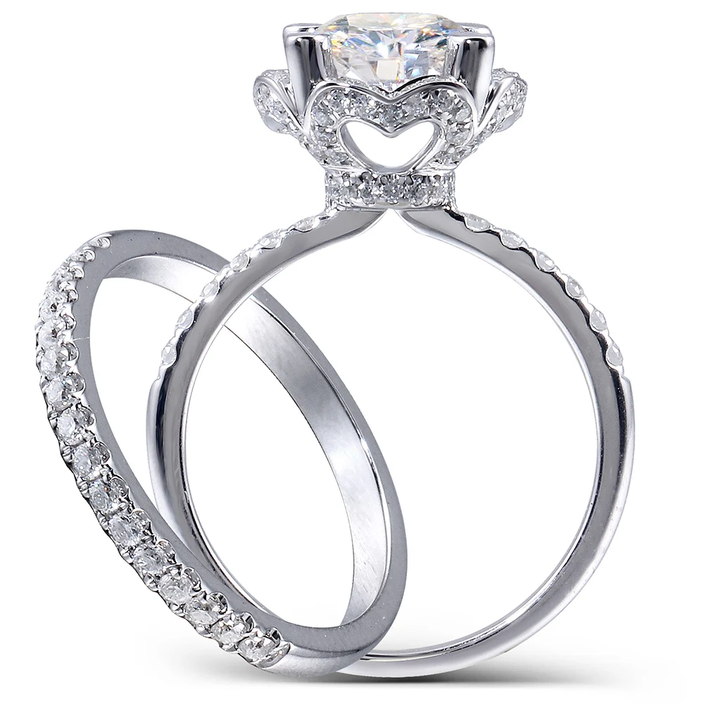 Center 2 Carat F Colorless Cushion Cut Moissanite Engagement Wedding Ring Set Lab Diamond Accents Solid 14K Women 2 Pieces
Center 2 Carat F Colorless Cushion Cut Moissanite Engagement Wedding Ring Set Lab Diamond Accents Solid 14K Women 2 Pieces