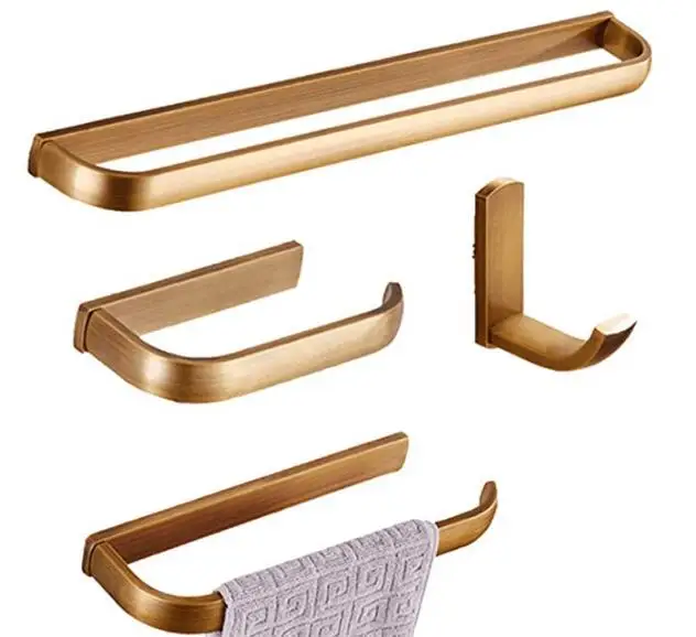 Leyden Antique Brass Bathroom Hardware Set 4pcs Includes Towel Bar Ring Toilet Paper Holder Hook |