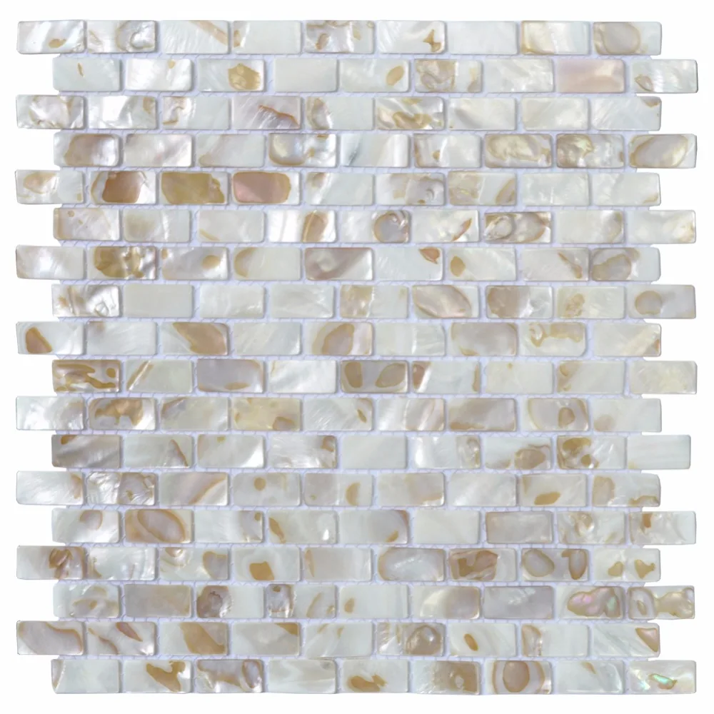 

Mother of Pearl Oyster Herringbone Shell Mosaic Tile for Kitchen Backsplashes, Bathroom Walls, Spas, Pools Pack of 6