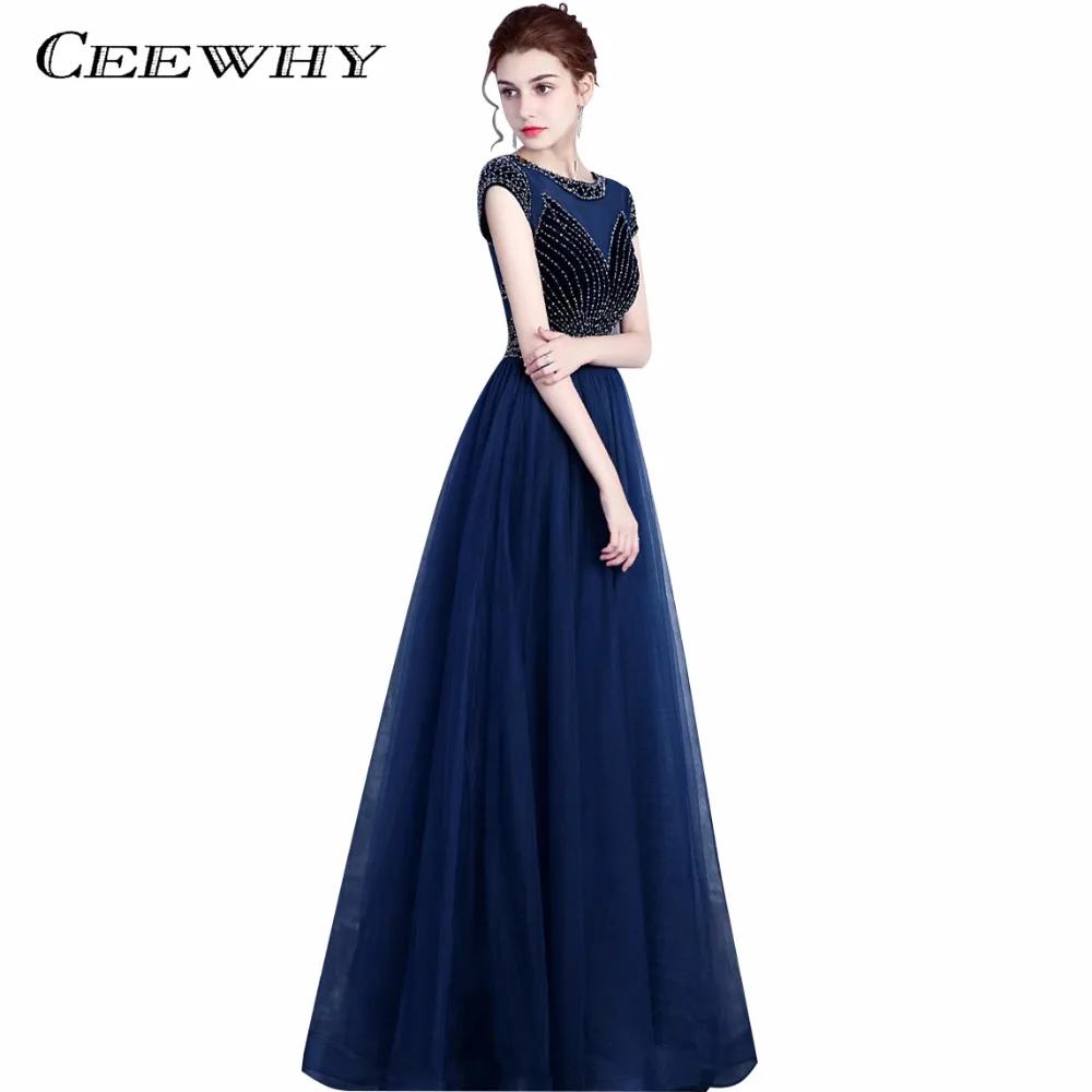 Фото CEEWHY/темно-синее длинное вечернее платье с бусинами вечерние платья для