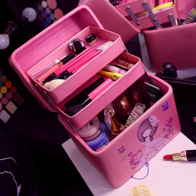 Women Large Capacity Professional Makeup Organizer Cosmetic Box Multilayer Storage Bag Lovely Bolso Mujer Cartoon Suitcase
Women Large Capacity Professional Makeup Organizer Cosmetic Box Multilayer Storage Bag Lovely Bolso Mujer Cartoon Suitcase