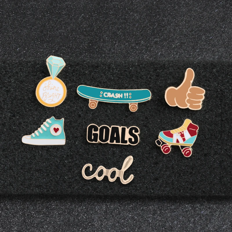 6 Style Pulley Skateboard Canvas Shoes Hand Gem Goals Cool Enamel Pins Brooches For Women Accessories Boy And Girl Pin Jewelry
6 Style Pulley Skateboard Canvas Shoes Hand Gem Goals Cool Enamel Pins Brooches For Women Accessories Boy And Girl Pin Jewelry