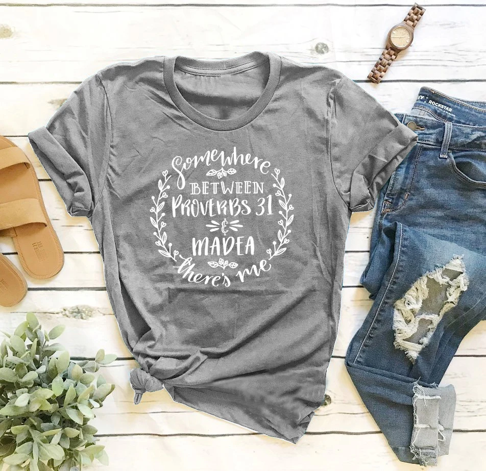 Somewhere Between Proverbs 31 and Madea t-shirt slogan Christian Funny Mom Shirt aesthetic vintage 90s fashion tees cotton tops
Somewhere Between Proverbs 31 and Madea t-shirt slogan Christian Funny Mom Shirt aesthetic vintage 90s fashion tees cotton tops