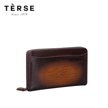 

TERSE 2018 NEW Wallet Genuine Leather Purse For Men Long Zipper Wallet With Card Holder Vintage Style clutches customize Logo
