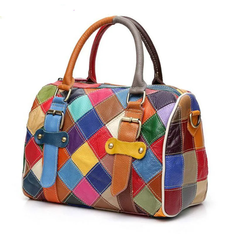 New Exquisite Craft Weave Multi Color Stitching 100% Genuine Leather Handbag Cow Leather Shoulder Bag Messenger Woman Boston Bag
New Exquisite Craft Weave Multi Color Stitching 100% Genuine Leather Handbag Cow Leather Shoulder Bag Messenger Woman Boston Bag