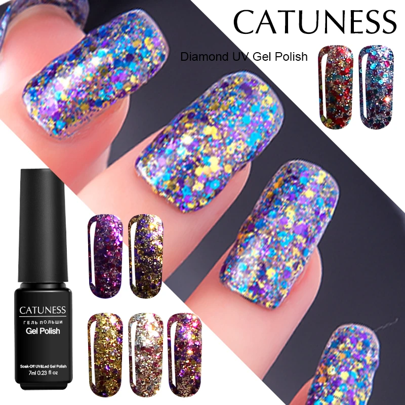CATUNESS Semi-permanent 3D Diamond Glitter Nail Gel Polish with Sparkling Bling Effect Need Primer Top Coat Gel Lacquer 7ML
CATUNESS Semi-permanent 3D Diamond Glitter Nail Gel Polish with Sparkling Bling Effect Need Primer Top Coat Gel Lacquer 7ML
